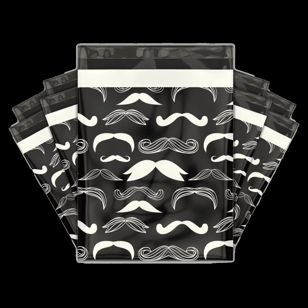 20 10" x 13" Stylish Mustache Designer Poly Mailers